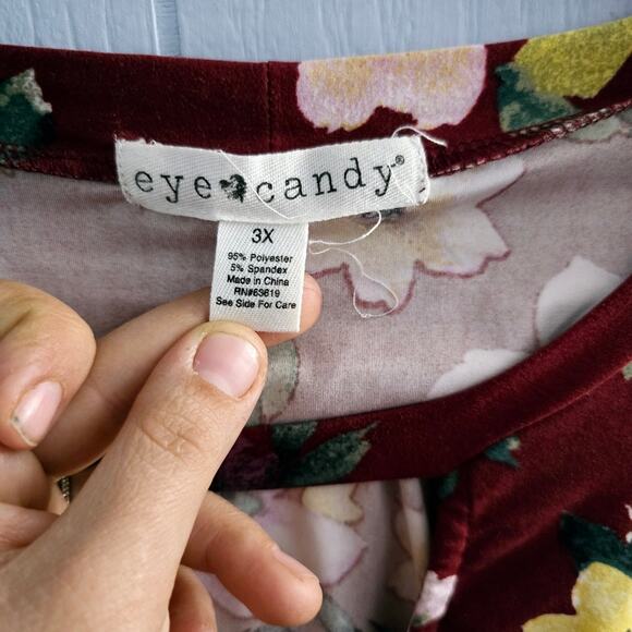 Eye Candy Burgundy Floral Dress 3X – Boho, Feminine, Casual, Everyday Wear - Picture 3 of 6